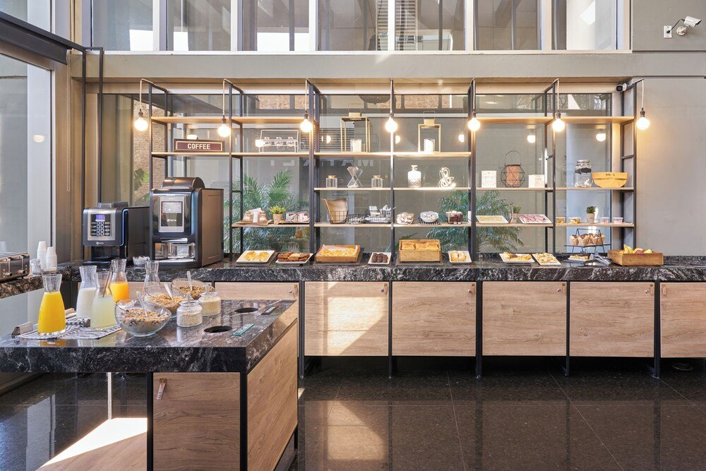 Modern coffee bar with a marble counter in the hotel