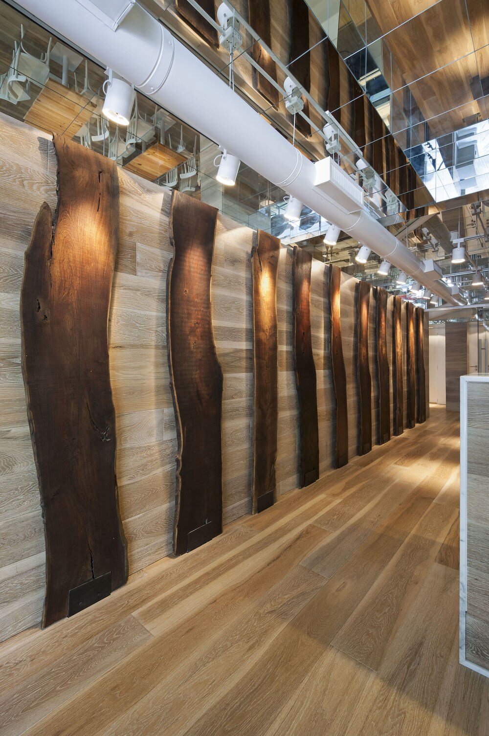Modern hotel interior with wooden floors