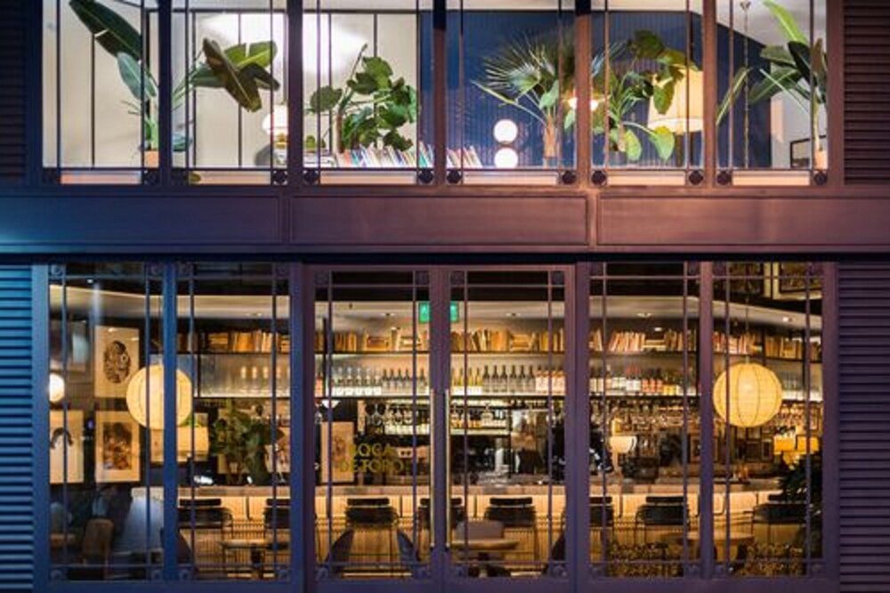 Bar with a variety of bottles at Hotel Pulitzer