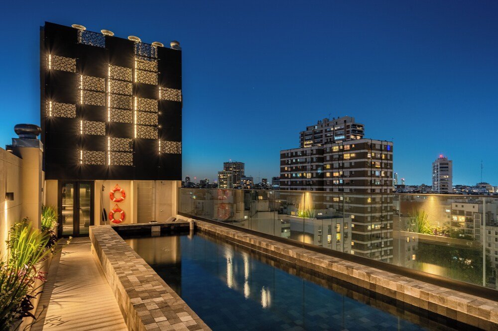 Modern hotel building with a pool in central Buenos Aires